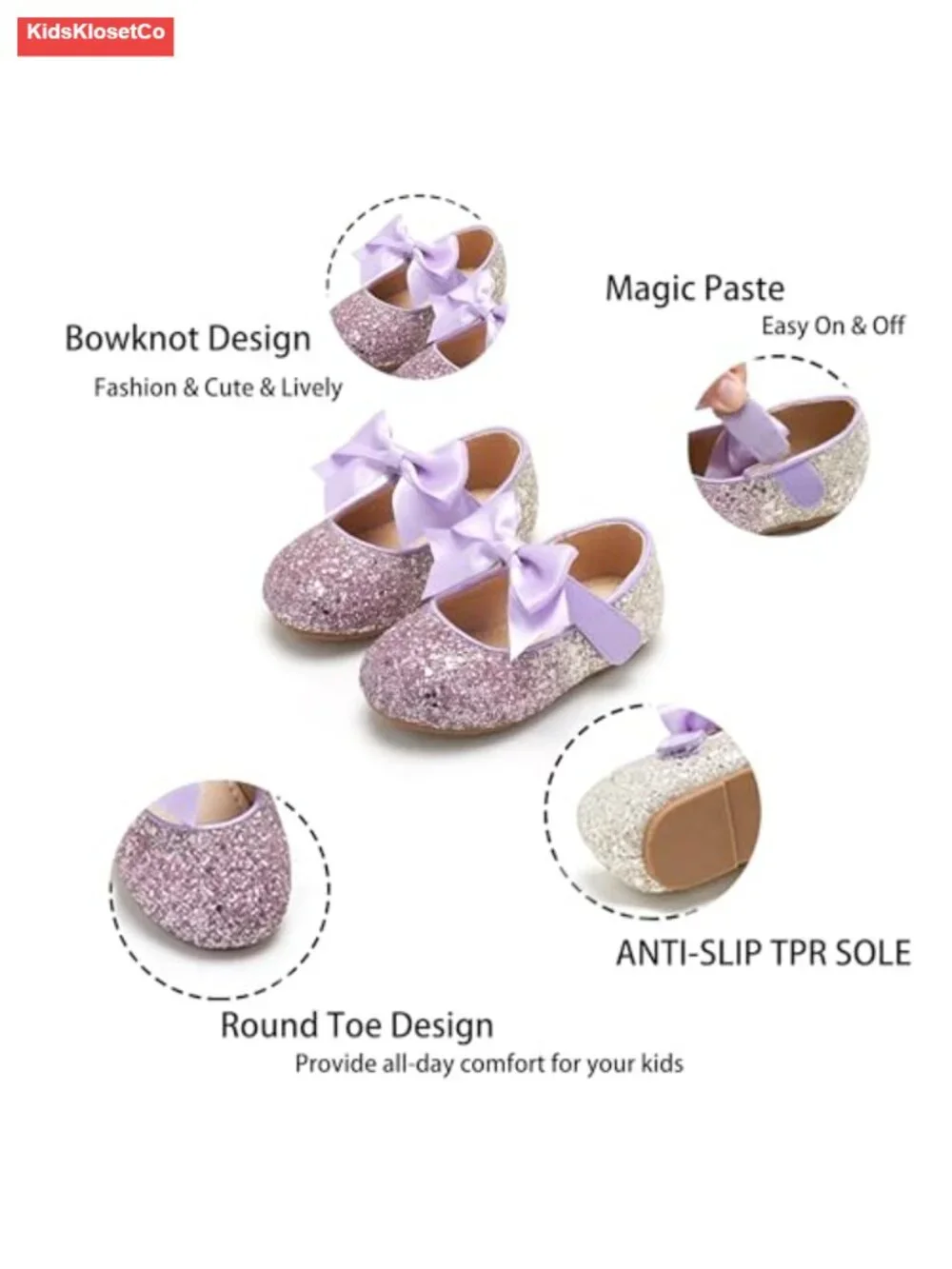 Toddler Girls Ballet Flats Mary Janes with Bows Hook & Loop Closure